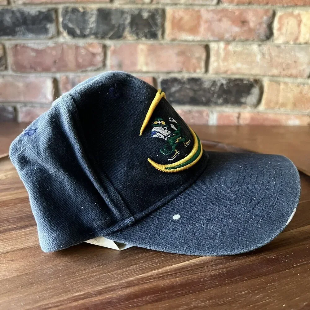 VINTAGE Thrashed Notre Dame Fighting Irish Hat Cap Strap Back Adult Blue